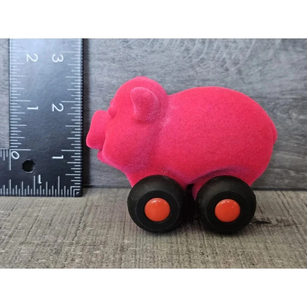 Rare Magenta Pink Soft Velvety Pig Microvehicle Car Toy 3